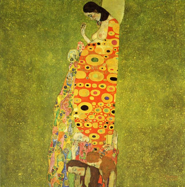 Gustav Klimt. Hope II. 1907-1908. Oil and gold on canvas. 110.5 x 110.5 cm. The Museum of Modern Arts, New York, NY, USA.